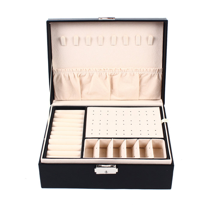 Latitude Run® Jewelry Box Double Layer Storage Velvet Cosmetics Holder Leather Christmas Gift